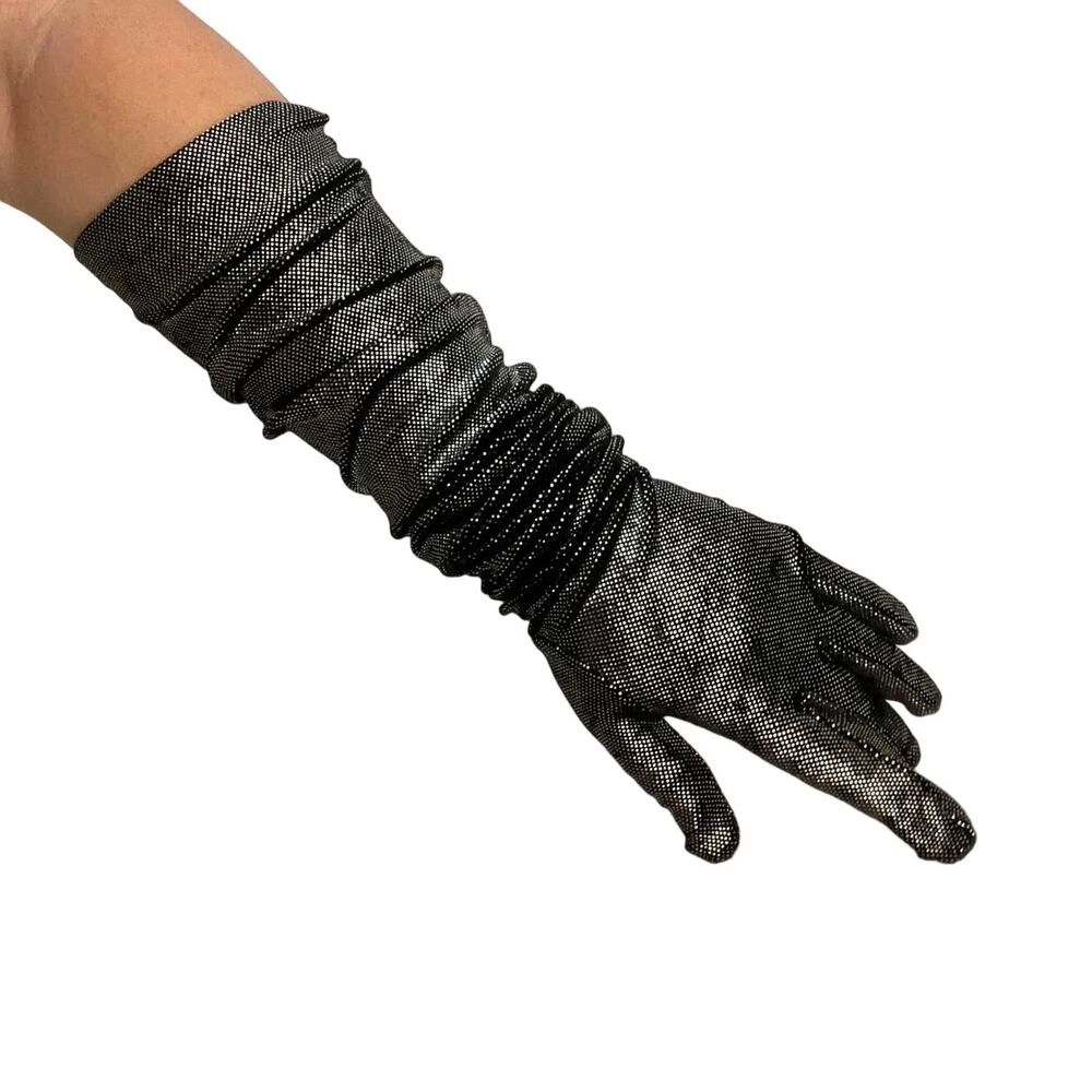 Dot Metallic Silver Stretch Gloves Long Party Cocktail Formal